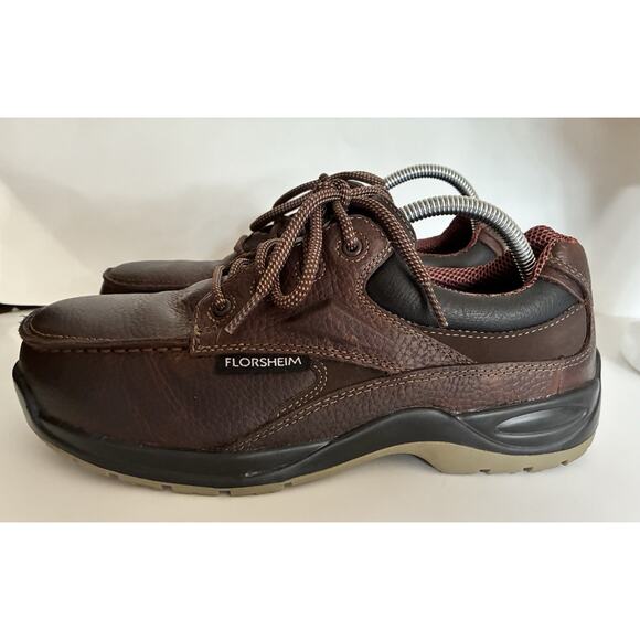 NWOT Florsheim Brown Leather Sz 8 1/2 Work Safety Toe Tie Oxford Work Shoe - Picture 2 of 7
